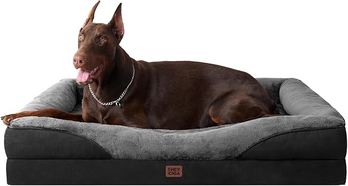 EHEYCIGA Memory Foam XL Dog Bed for XLarge Sized, Extra Large Orthopedic Dog Sofa with Sides and Waterproof Liner, Washable Pet Couch with Removable Cover, 48x35x7.5 Inch, Grey/Black-PurrikoPets