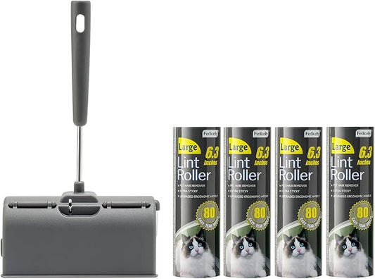 Fedicelly Lint Rollers Pet Hair Extra Sticky Furniture,Cat Dog Hair Remover Laundry Clothes Carpet, 6.3 inches Wider with 320 Sheets Large Lint Remover Brush for Couch-PurrikoPets
