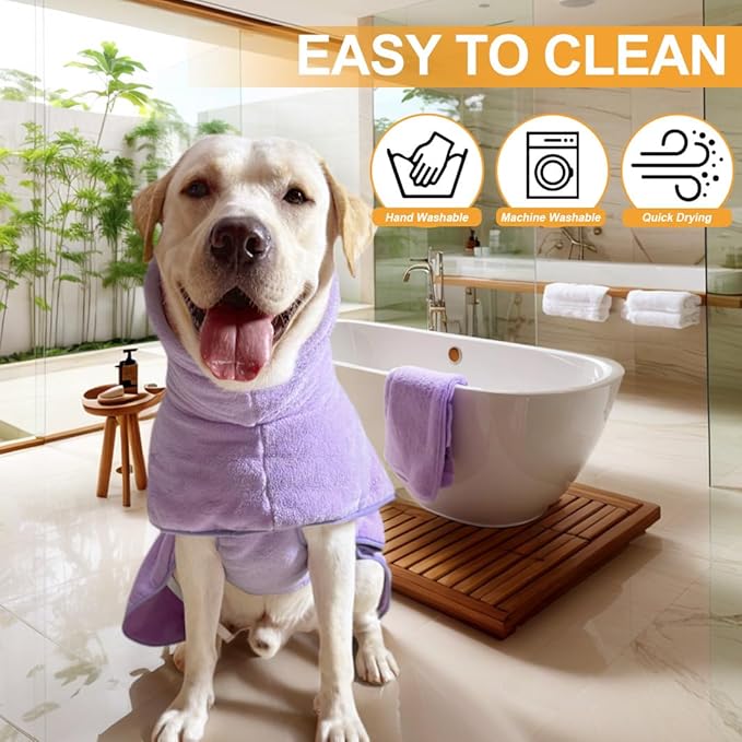 Giant Dog Bath Bubble, Quick Drying Super Absorbent Used for After Bathing, Warm Dog Towels, Adjustable Hoodies and Belts for Pet Dogs Bath Clothes Products(Purple, 6XL)-PurrikoPets