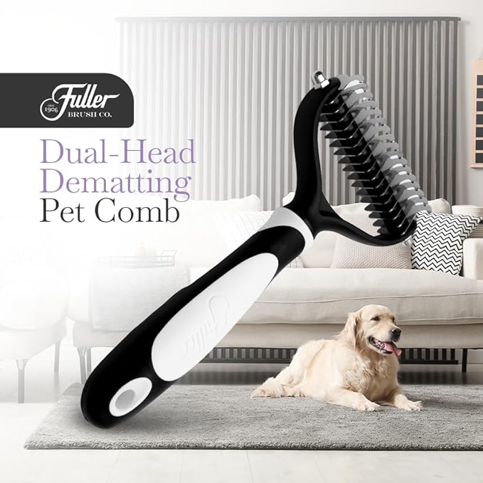 Fuller Brush Dual-Head Dematting Pet Comb - Stainless Steel Teeth with Slightly Sharp Edges - 7 Narrow-Gap & 9 Wider-Gap on Other Side - Use to Remove Stubborn Fur & For Grooming Dogs & Cats-PurrikoPets