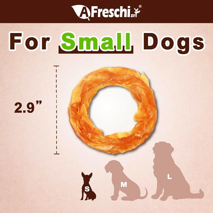 Afreschi Turkey Tendon Small Ring (S) 6 Pieces per Pack, USA-Sourced Turkey Tendon, All Natural Human Grade Puppy Chew, Hypoallergenic, Rawhide Alternative, Dog Treats for Small Breeds-PurrikoPets