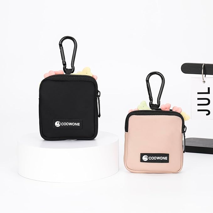 Dog Treat Pouch 2 PCS, Waterproof Small Dog Treat Bag for Leash, Hands Free Puppy Walking Bag with Carabiner, Pet Poop Bag Holder for Pet Puppy Travel or Outdoor Use, Zipper Closure to Avoid Spilling-PurrikoPets