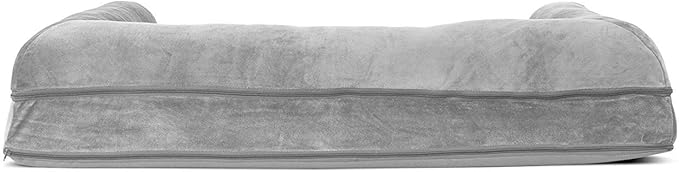 Furhaven Orthopedic Dog Bed for Large Dogs w/ Removable Bolsters & Washable Cover, For Dogs Up to 95 lbs - Faux Fur & Velvet Sofa - Smoke Gray, Jumbo/XL-PurrikoPets
