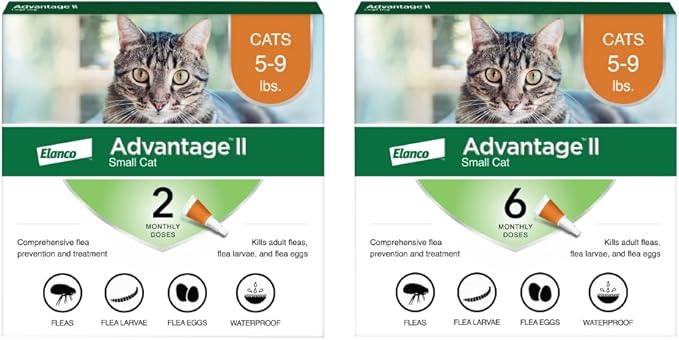 Advantage II Small Cat Vet-Recommended Flea Treatment & Prevention | Cats 5-9 lbs. | 8-Month Supply-PurrikoPets