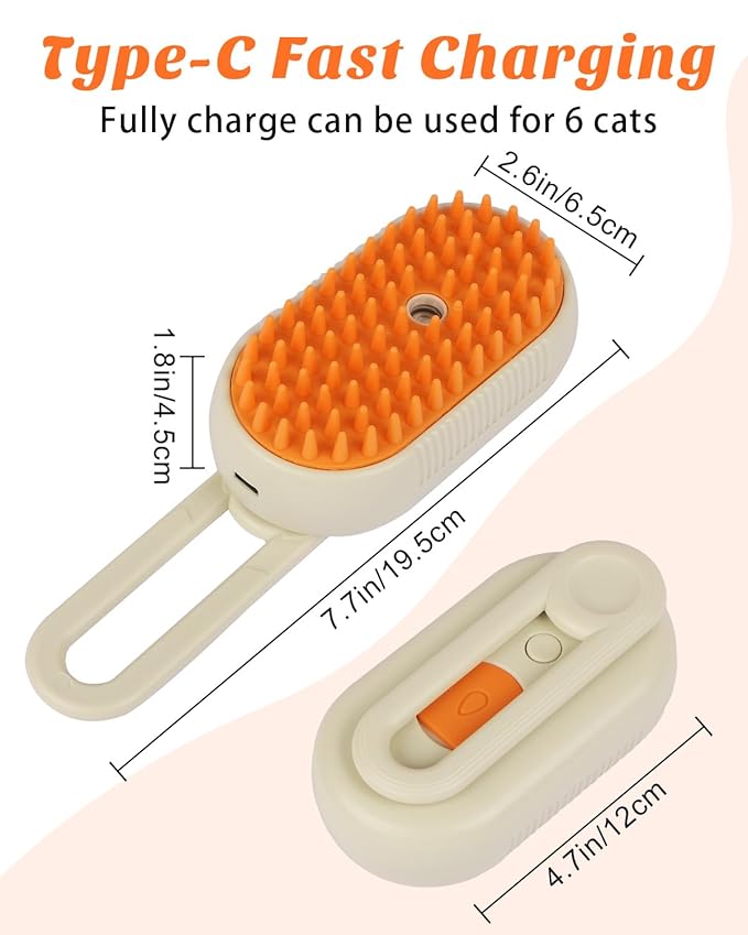 6 in 1 Cat Steam Brush for Shedding, Portable Anti-Static Grooming Comb for Cats & Dogs, Steam Misting Water Brush, Self-Cleaning Pet Hair Remover, Indoor Cat Spray Brushes for Cats & Dogs-PurrikoPets