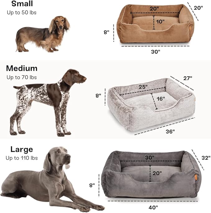 FUZI Luxury Aesthetic Dog Bed for Large Dogs with Washable Cover, Pet Couch, Pet Bed with Sides, Non-Slip Bottom, Soft and Durable Calming Dog Bed, Large 35.6x28.5x9.5 Dark Grey-PurrikoPets