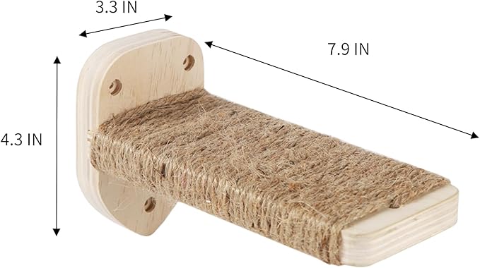 3 Pcs Cat Wall Steps, Cat Shelves and Perches for Wall, Wall-Mounted Cat Climbing Shelf with Hemp Rope Covered, Cat Wall Furniture Steps Set with Scratching Pads for Cats Playing and Climbing (Wood)-PurrikoPets