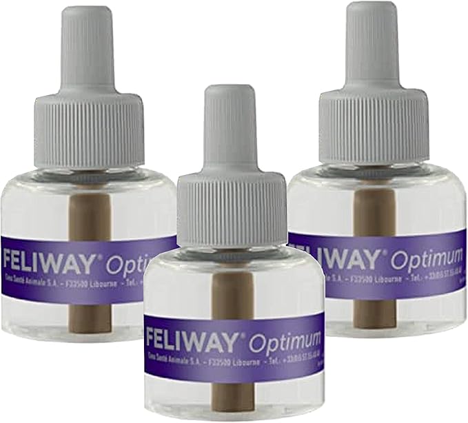 FELIWAY Optimum 3 x 30 Day Cat Calming Refills for Pheromone Diffuser, 3 x 48ml Value Pack - Helps Reduce Common Signs of Stress in Cats & Kittens, Enhanced Calming-PurrikoPets