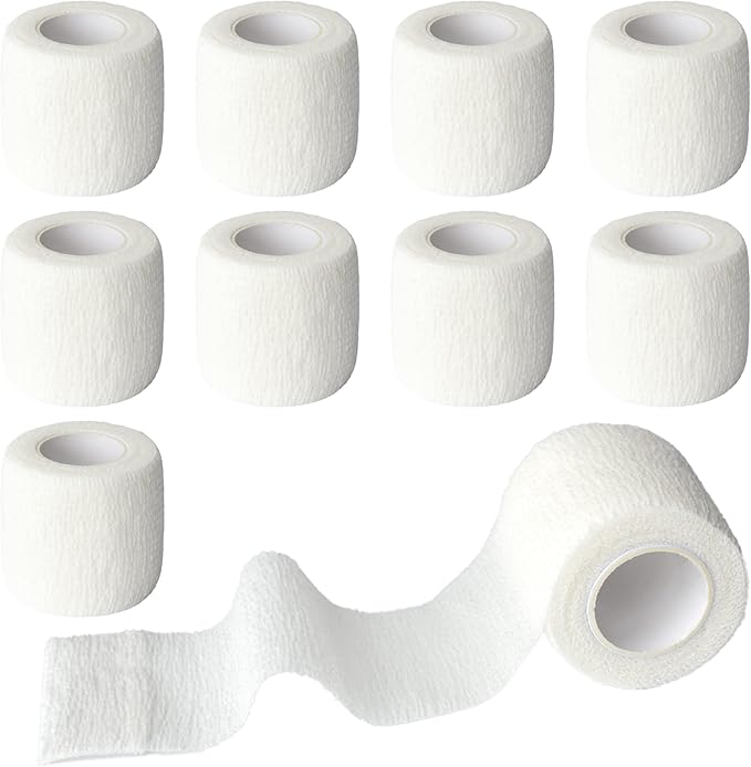 9 Pack 2" x 5 Yards Self Adhesive Bandage Wrap Self Stick Wrap for Ankle, Wrist, Finger, Sports, Breathable Cohesive Vet Tape for Pets (White)-PurrikoPets