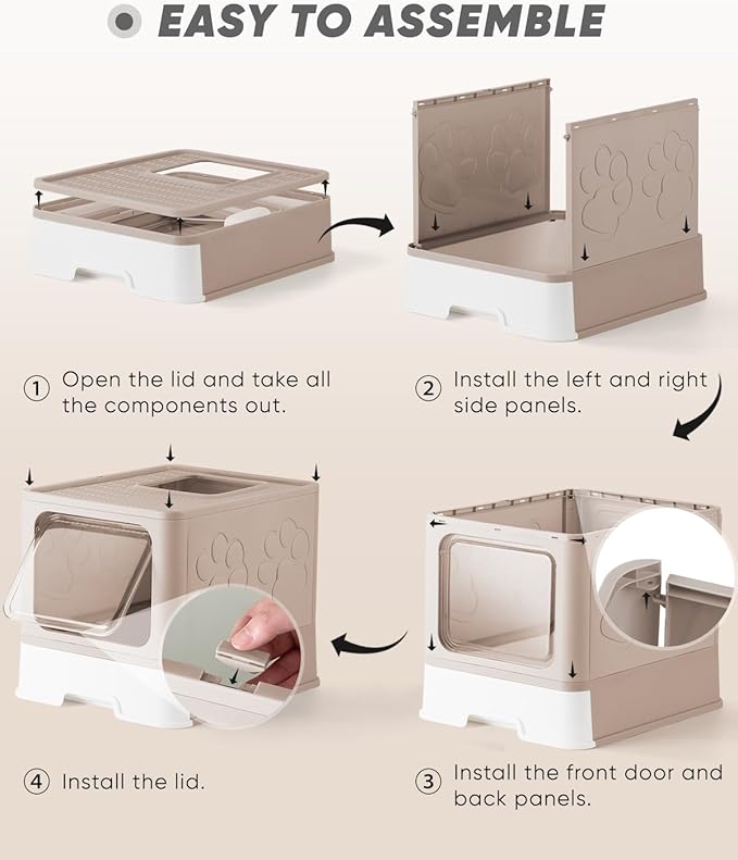 Enclosed Cat Litter Box, Large Litter Box for Big Cats, Covered Kitty Litter Boxes with Lid, Top Entry Cat Box Enclosure with Scoop, Odor Control, Easy to Clean(Coffee)-PurrikoPets