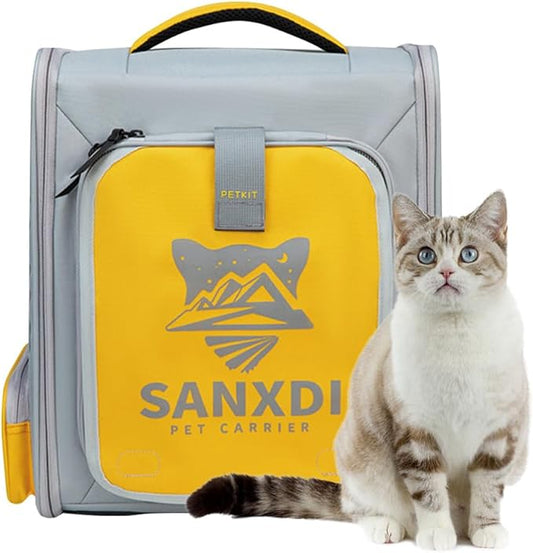 Expandable Pet Backpack, Cat Backpack with Breathable Mesh, Collapsible Soft Cat Travel Bag for Outdoor Hiking, Large Space Dog Backpack(Yellow)-PurrikoPets