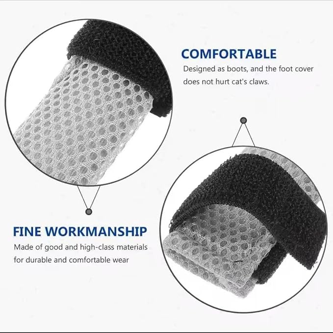 8 Pack Cat Mittens to Prevent Scratching, Adjustable Breathable Mesh Cat Booties & Claw Covers - Anti Scratch Gloves for Bathing, Nail Trimming - 4 Black & 4 Grey, Paw Inner Diameter up to 1.57 Inches-PurrikoPets