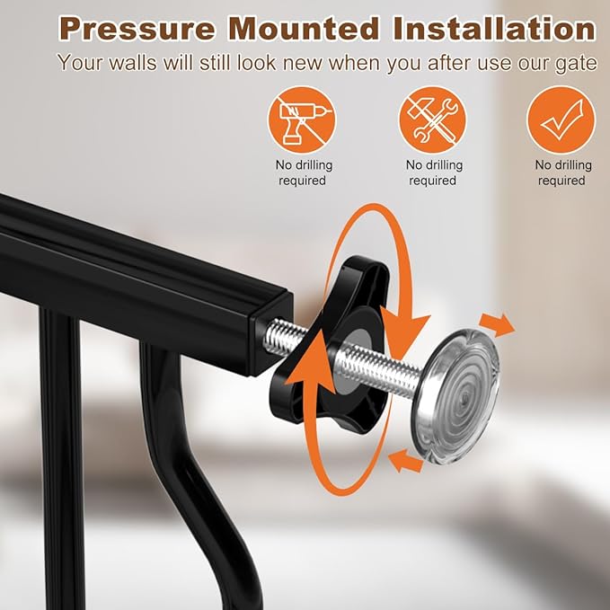 29.5-53.1" Extra Wide Baby Gate for Stairs No Drilling, 30" Tall Auto Close Press Mounted Baby Gate for Doorways, Adjustable Width Walk Through Dog Gates for Doorways, Black-PurrikoPets