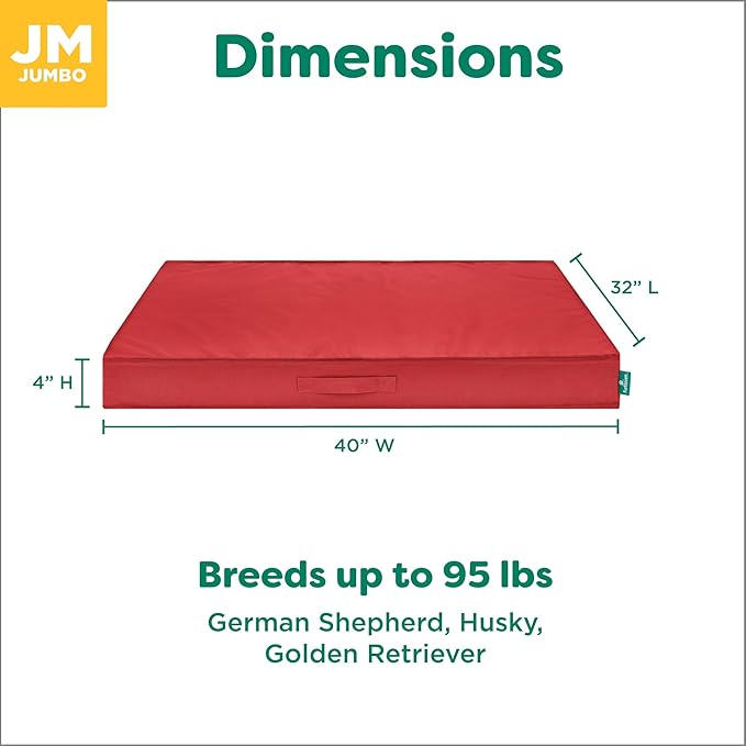 FurHaven Cooling Dog Bed – XL Foam Mattress for Joint Pain Relief, Waterproof Liner, Removable Washable Cover, Durable for Outdoor Use, Deluxe Grid Indoor/Outdoor Bed – Red, Jumbo-PurrikoPets