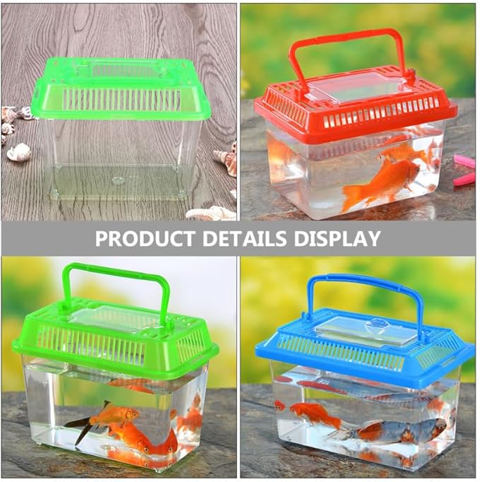 5pcs Small Fish Carrier with Breathable Lids, Portable Betta Fish Tank, Clear Breeding Boxes for Lizard, Turtle, Tarantula（Assorted Color）-PurrikoPets