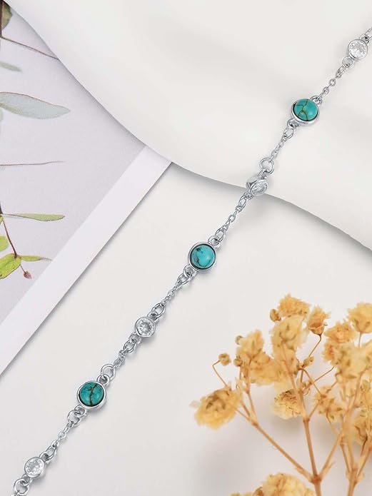 Anklet Bracelet for Women 925 Sterling Silver Natural Stone Chain Ankle Bracelet Beach Summer Fine Jewelry Valentines Day Birthday Gifts for Her Mom Wife