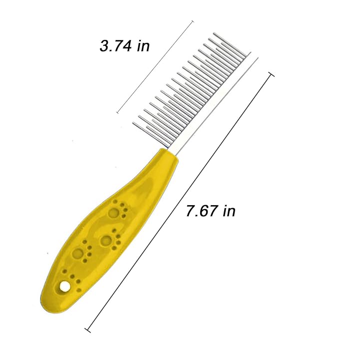Dog or Cat Comb Grooming with Short and Long Teeth Dematting Knots Tangles Remover Combs Detangler Tool Suitable for Dogs Cats Poodle HorseStainless Steel Pin (Yellow)-PurrikoPets