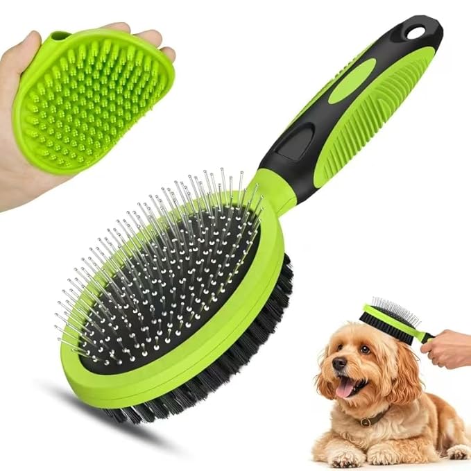 2PCS Pet Grooming Tools - Double-Sided Brush for Shedding and Bathing, Suitable for Short/Long Haired Dogs Cats and Horses, Deshedding Dog Brush, Mane & Tail Combs for Horses - Pet Supplies (Green)-PurrikoPets