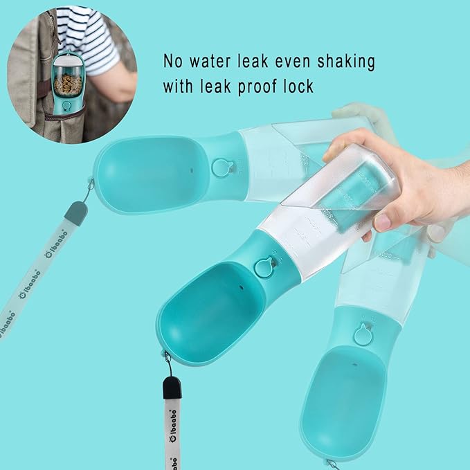 Dog Water Bottle with Food Container & Poop Bag Holder, Travel Water Bowl, Portable Pet Dispenser, Dog Stuff Accessories Items, Puppy Essentials Necessities for Yorkie Chihuahua Walking Hiking-PurrikoPets