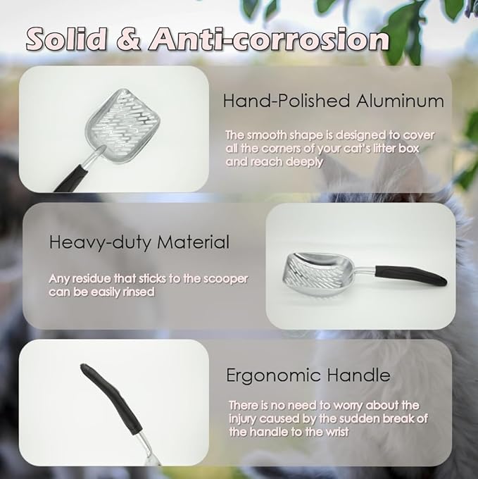 Full Metal Cat Litter Scoop with Holder – Heavy Duty Litter Scooper & Speed Sifter – Aluminum Cat Poop Scooper Captures All Clumps – Washable Stand for Easy Cleaning-PurrikoPets