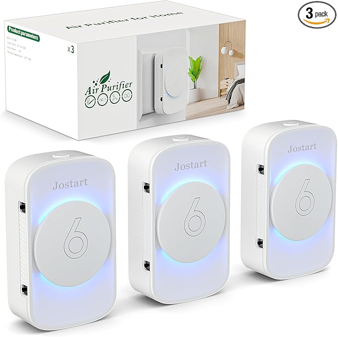 Air Ionizers for Home (3 Pack),Negative Ion Air Filter,Quiet Plug in air fresheners for Bedroom, Office, Kitchen,Garage,Portable Air Purifiers Odor, Smoke Dust, Pets, Mini Air Cleaner White-PurrikoPets