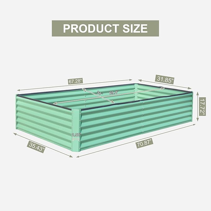 Domi Raised Garden Beds Outdoor, 6x3x1.5Ft Thickening Tall Metal Rectangular Deep Root Box Planter for Vegetables, Flowers, Herbs, and Succulents 1.5" Deep w/ 192 Gallon Capacity - Green-PurrikoPets