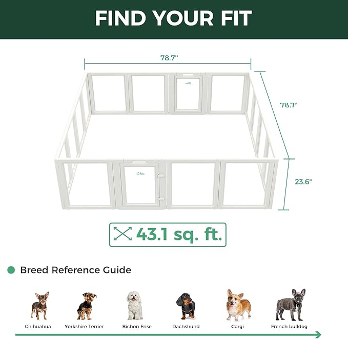 FXW AuraSpace Acrylic Indoor Unleashed Dog Playpen for Puppies and Small Dogs, 24 Inch, 16 Panels, White-PurrikoPets