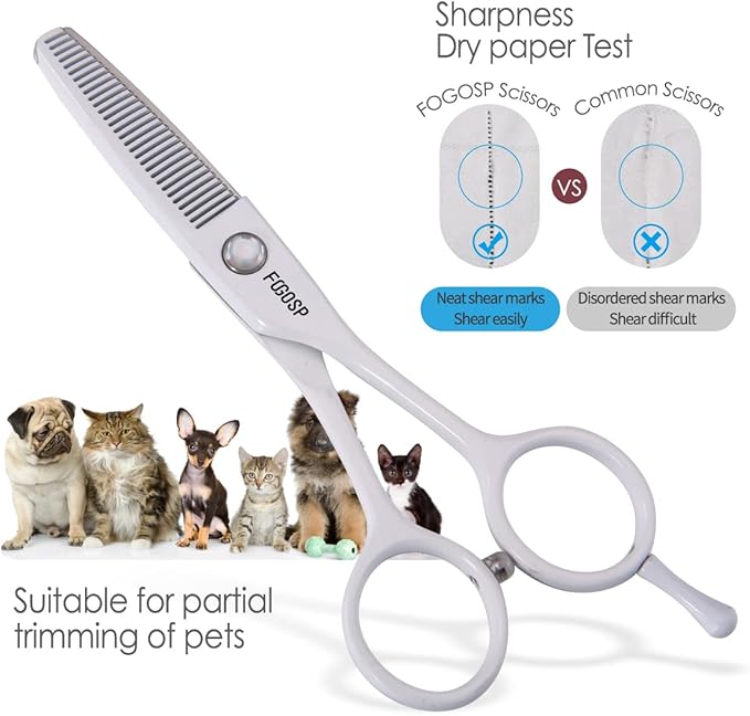 5 in Thinning Shears for Dogs Grooming Face for Small Dogs Eyes Face Paw Professional Small Cat Grooming Scissors(5" Blender,White)-PurrikoPets