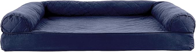 Furhaven Cooling Gel Dog Bed for Large Dogs w/ Removable Bolsters & Washable Cover, For Dogs Up to 95 lbs - Quilted Sofa - Navy (Blue), Jumbo/XL-PurrikoPets