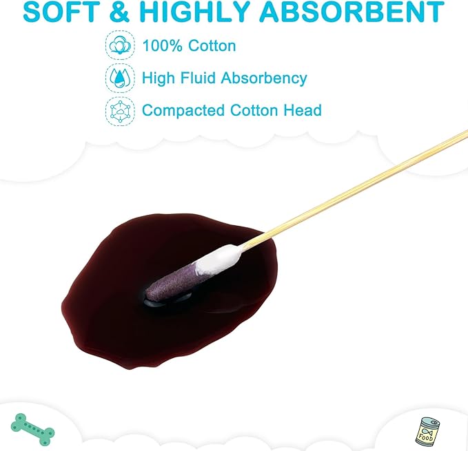 100 PCS Professional Dog Ear Cleaning Swabs - 6-inch Large Cotton Swabs, Gentle and Comfortable Bamboo Cotton Buds, Prevent Infections, Ideal Solution for Pet Ear Care (Long Tips)-PurrikoPets