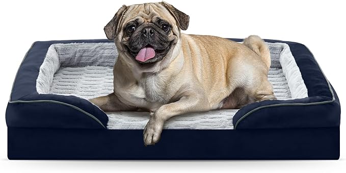 FURTIME Orthopedic Dog Bed for Small Dogs - Waterproof Dog Sofa Beds Small, Supportive Foam Pet Couch Bed with Removable Washable Cover, Waterproof Lining and Nonskid Bottom, Navy Blue-PurrikoPets