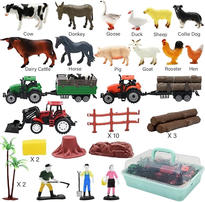 Farm Animals Figures Playset, 40 Pcs Farm Toy Tractor with Plastic Farm Animals Figurines, Farmer and Fence Farm Playset, Farm Figures Farmer Truck Toy with Trailer for Kids Boys Girls Toddlers 3+-PurrikoPets
