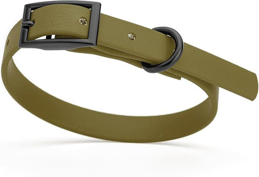 Dogline Biothane Waterproof Dog Collar Strong Coated Nylon Webbing with Black Hardware Odor- Proof for Easy Care Easy to Clean High Performance Fits Small Medium or Large Dogs, Olive Drab Green-PurrikoPets