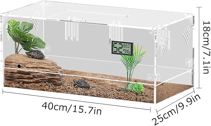 Acrylic Tarantula Enclosure, Reptile Terrarium Breeding Tank w/Temperature Hygrometer,Habitat Reptiles Feeding Box Isopod Terrarium Cage for Insect Lizard Home Office (Reptile-Tank-L(Tray))-PurrikoPets