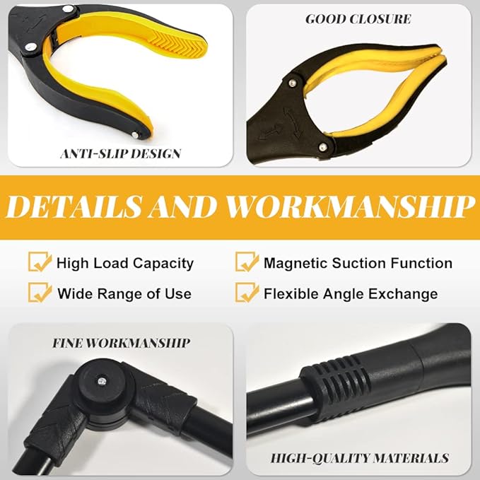 Fish Tank Accessories - 31" Aquarium Tweezers Grabber for Aquarium Landscaping Decoration Grab and Place Garbage Cleanup Foldable Gripper Multi-Function Mobility Aid Reaching Assist Tool(Yellow)-PurrikoPets