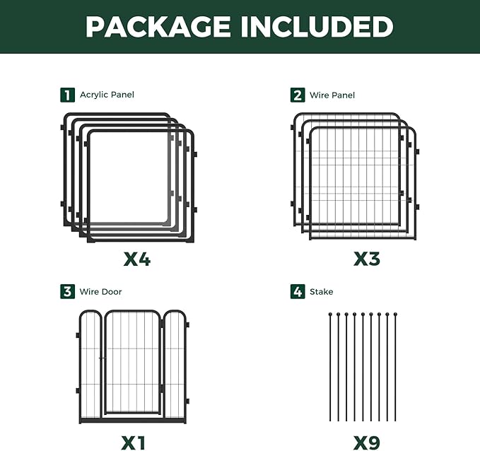 FXW Homeplus Unleashed Indoor Dog Playpen - Stress-Free and Safe Play, Heavy Duty 24 Inch 4 Acrylic Panels + 4 Wire Panels Dog Pen for Puppy and Small Dogs, Black│Patented-PurrikoPets