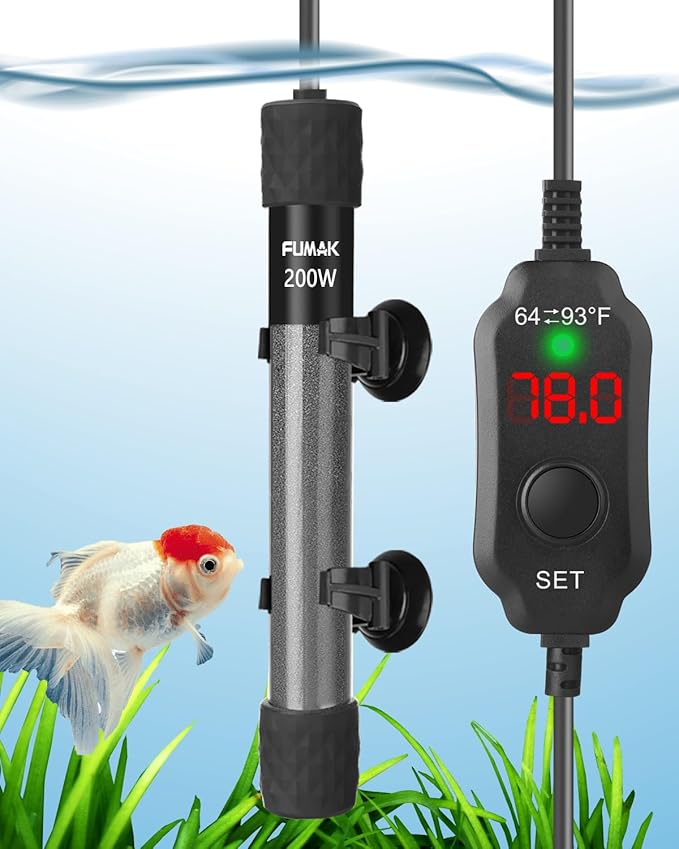 200W Adjustable Aquarium Heater Super Short Submersible Fish Tank Heater Fish Heater with LED Digital Display Thermostat, for Tanks 20-40 Gallons-PurrikoPets