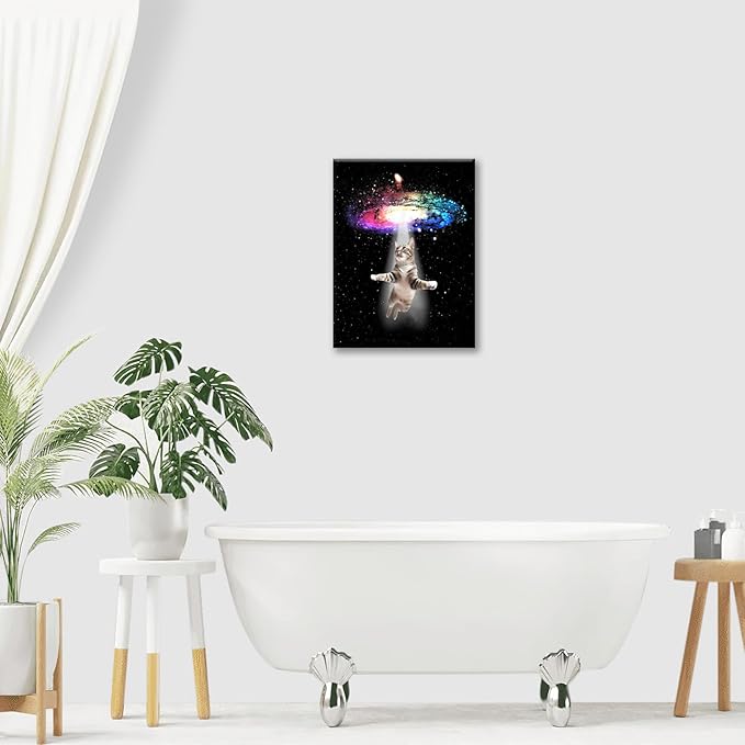 Funny Cat Wall Art Canvas Galaxy Wall Decor Prints Framed Painting Animal Pictures Gifts Artwork for Bathroom Living Dining Kitchen 16"x20"-PurrikoPets
