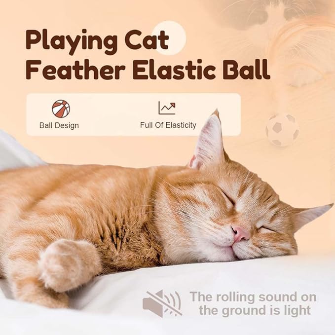 2025 New Interactive Cat Feather Ball Toy Set - Elastic Bouncy Cat Toys with Feather Tails, Silicone Rolling Balls for Indoor Cats & Kitten Exercise, Safe & Fun Play (1 Set)-PurrikoPets