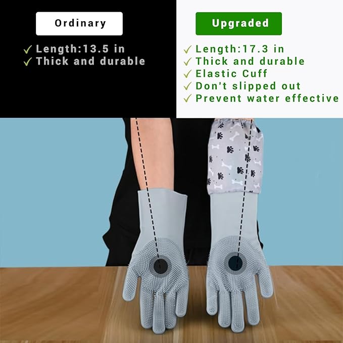 Dog Washing Gloves, Pet Grooming Gloves with Soft Brushes, Bathing and Massaging for Dogs and Cats, Silicone Heat Resistant Cleaning Gloves with High-Density Teeth (Gray)-PurrikoPets