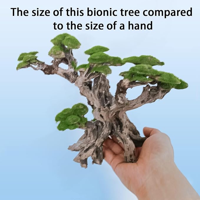 Fish Tank Decor- Bonsai Tree of The Forest with Faux Moss- Aquarium Decoration Aquascaping- Made of Sandstone, 8.8 x 4.3 x 7.8 inches-PurrikoPets