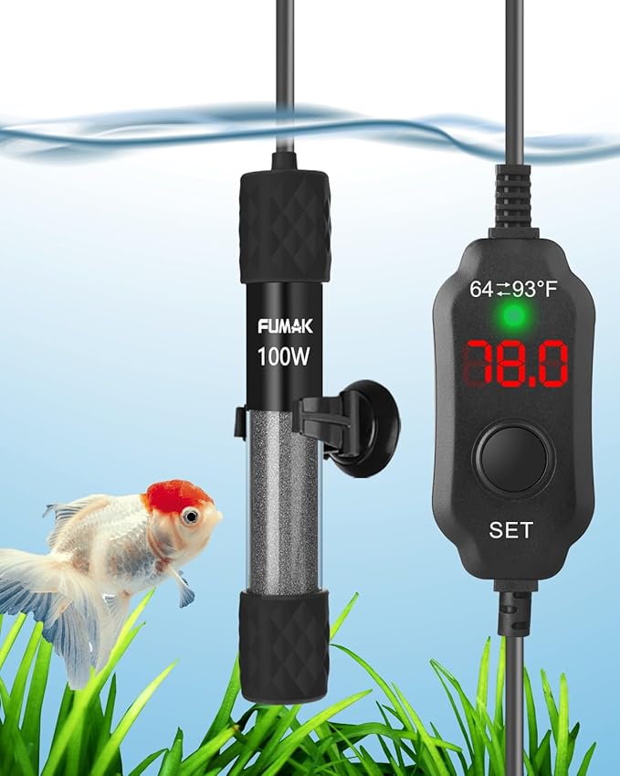 100W Adjustable Aquarium Heater Super Short Submersible Fish Tank Heater Fish Heater with LED Digital Display Thermostat, for Tanks 10-20 Gallons-PurrikoPets