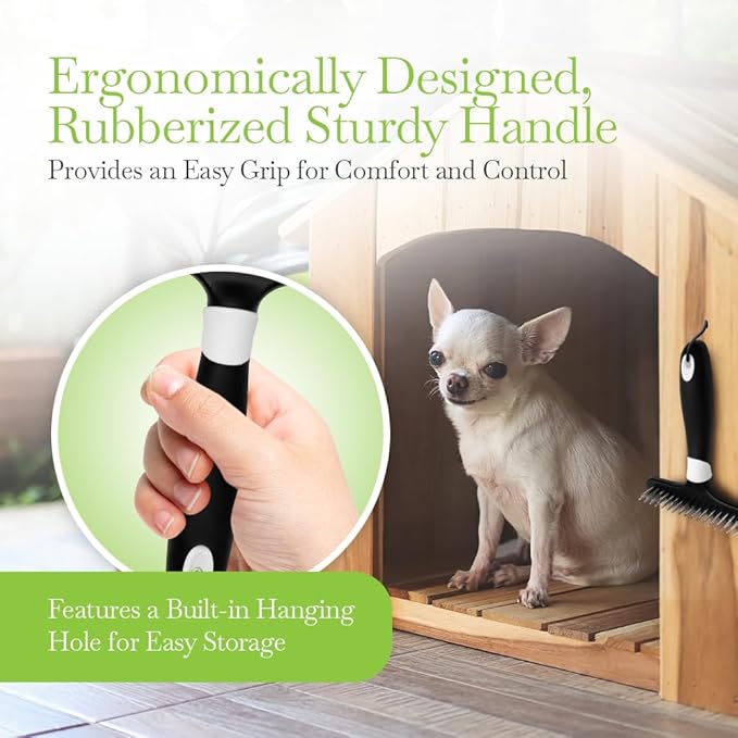 Fuller Brush Undercoat Pet Rake - 33 Sturdy Tapered Steel Pins Inset into Polypropylene Head - Ergonomically Designed Rubberized Handle - Reduce Tangles, Remove Loose Undercoat for Shed-Free Groom-PurrikoPets