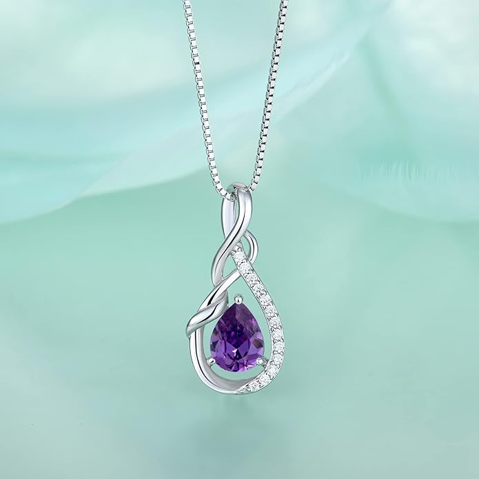 STARCHENIE Infinity Teardrop Pendant Necklace for Women 925 Sterling Silver Birthstone Jewelry