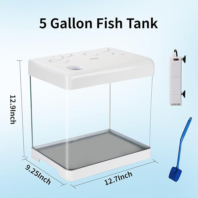 5 Gallon Glass Small Fish Tank,Betta Fish Tank with Filter and Light,White Aquarium Starter Kit.-PurrikoPets