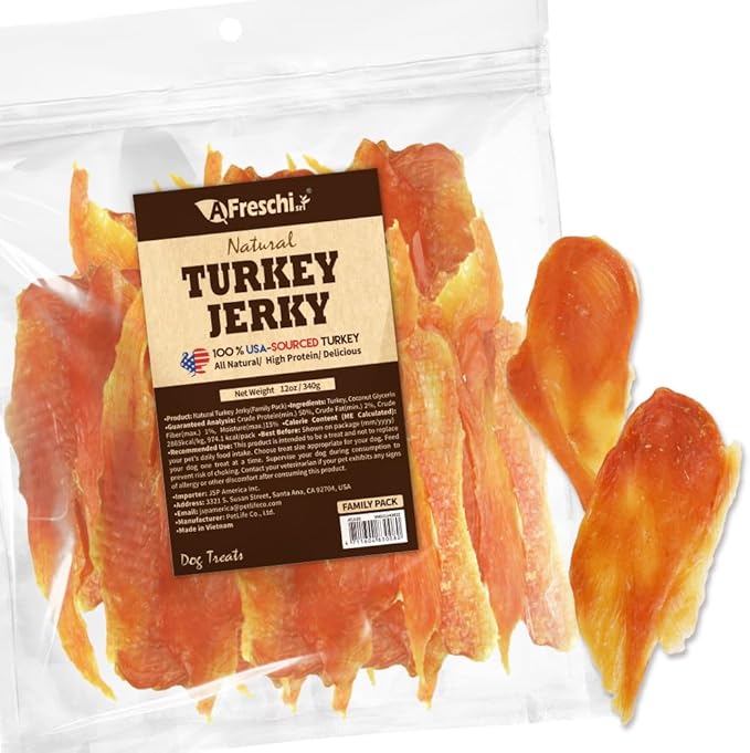 Afreschi Turkey Jerky Dog Treats –12 oz, USA-Sourced Trukey, All-Natural, Hypoallergenic, High-Protein, Low-Fat, Healthy & Easily Digestible, Puppy & Training Snack-PurrikoPets