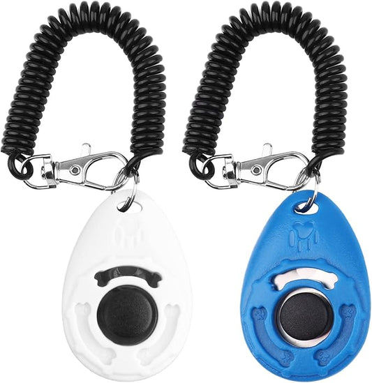 Dog Training Clicker with Wrist Strap - OYEFLY Durable Lightweight Easy to Use, Pet Training Clicker for Cats Puppy Birds Horses. Perfect for Behavioral Training 2-Pack (Blue and White)-PurrikoPets