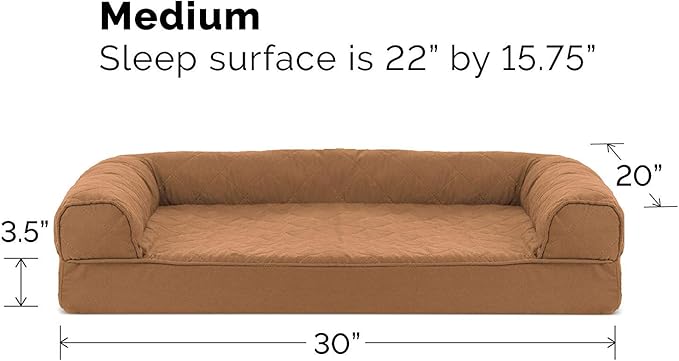 Furhaven Orthopedic Dog Bed for Medium/Small Dogs w/ Removable Bolsters & Washable Cover, For Dogs Up to 35 lbs - Quilted Sofa - Toasted Brown, Medium-PurrikoPets