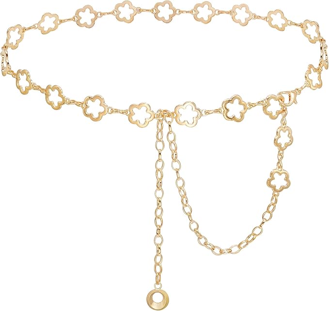 Small Flower Metal Belt Chain - Adjustable Waist Chain for Women's Dresses