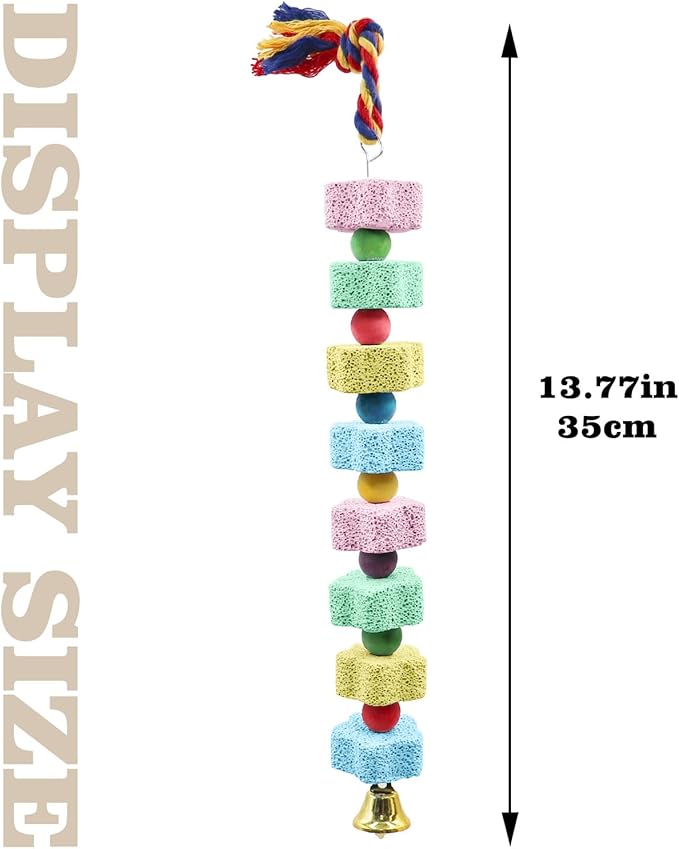 2 Pack Bird Chewing Toy, Colorful Parrot Beak Grinding Calcium Stone with Bells, Cage Accessories for Cockatiels Parakeets Parrots Budgies Lovebirds Rat Hamster Chinchilla Rabbit Bunny African Grey-PurrikoPets